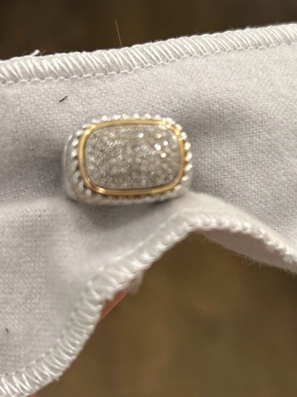 Sparkling Pavé Cushion Ring in Silver and Gold